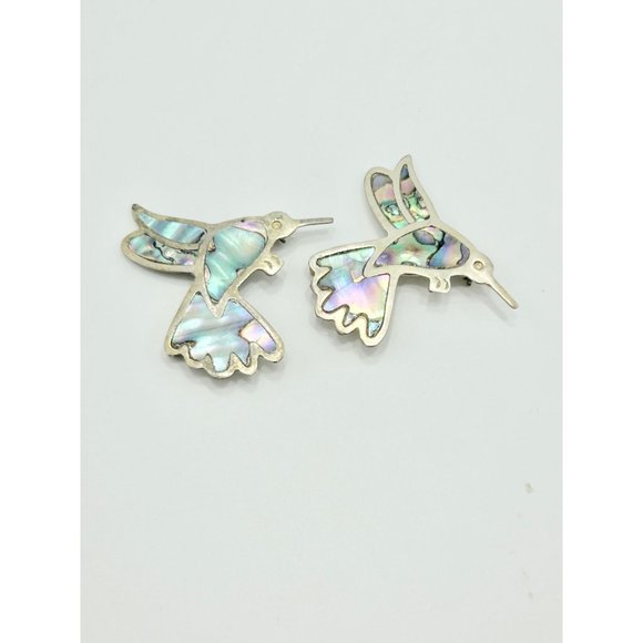 Vintage Alpaca Silver Mexico Hummingbird Bird Pin Brooch w Abalone Shell Inlay - Picture 9 of 13
